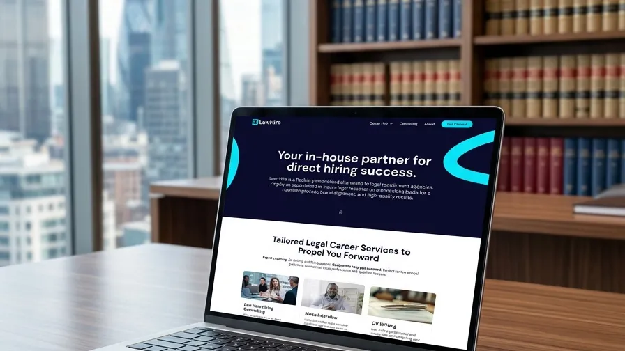Law-Hire website on a laptop in a legal office