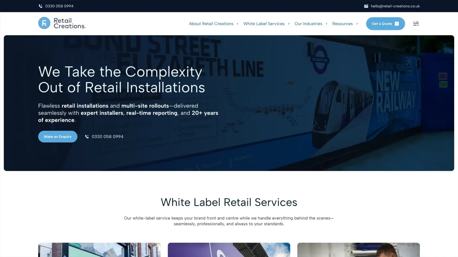 The Retail Creations website, designed and built by The Marketing Guys